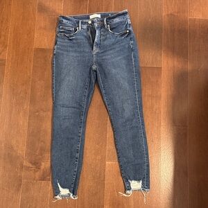 LOFT- Dark Blue Skinny Jeans with Distressed Ankles